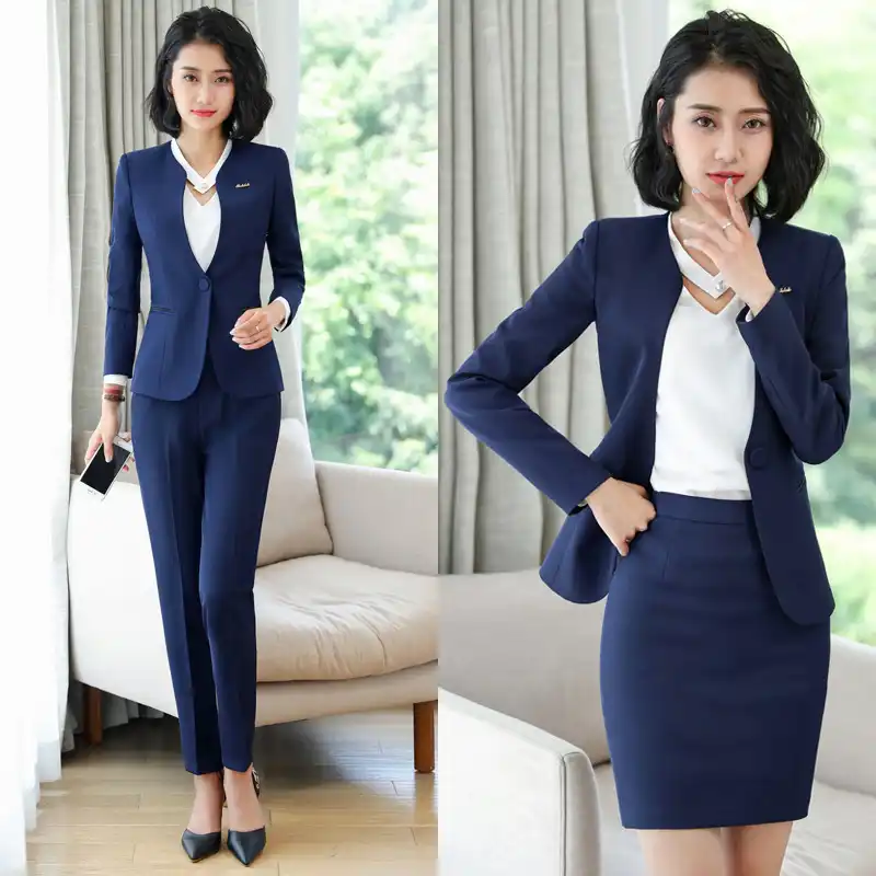 女性の長袖ブレザー事務スカートスーツファッションノッチbuttonskirtスーツスリムジャケットスカート二枚のolセット スカート スーツ Aliexpress