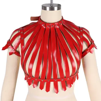 

Harajuku Tassel Crop Top Leather Harness Bra Red Cage Chest Hollow Out Pole Dance Rave Strap Bondage Belt Adjust Sexy Lingerie