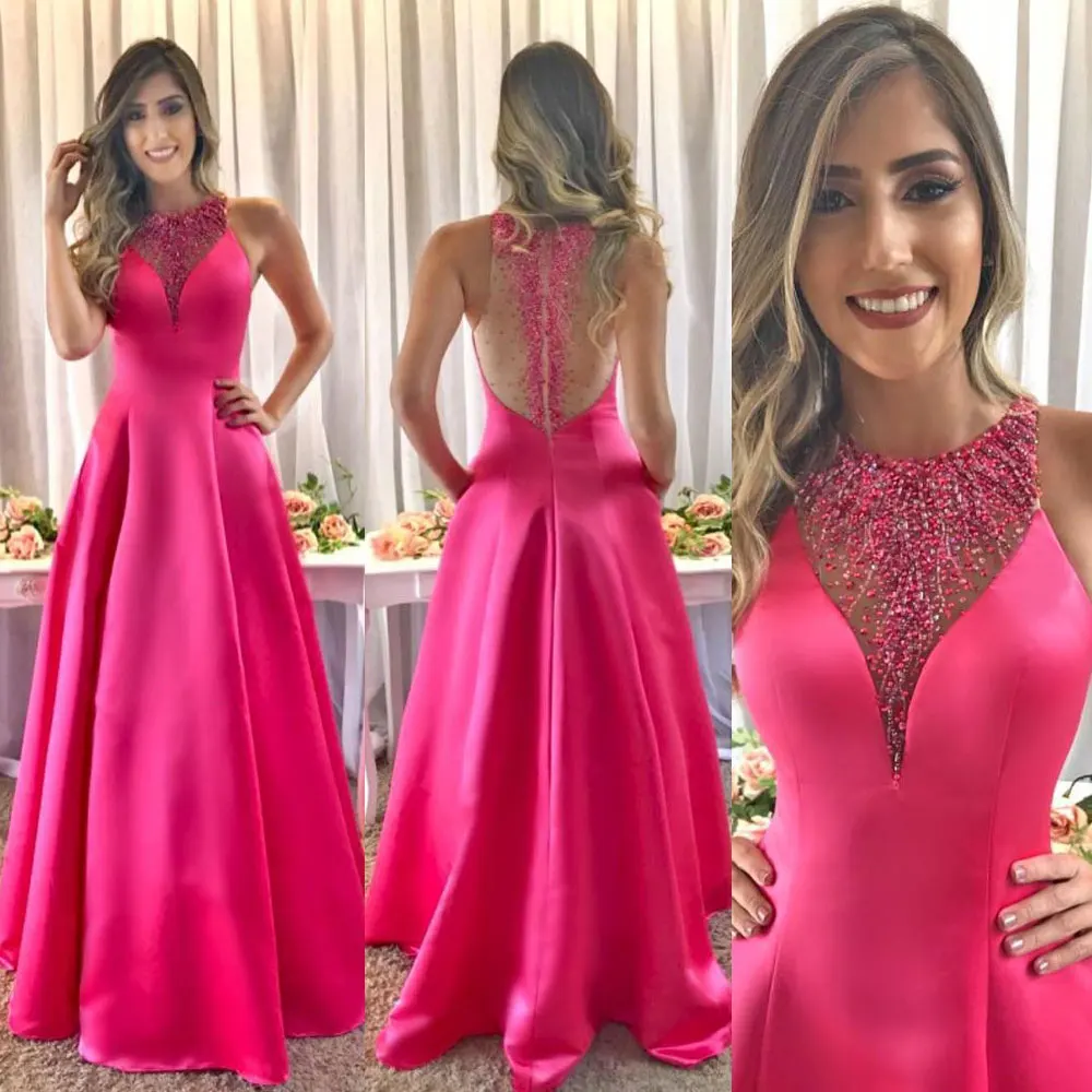 Vestido largo de satén con cuentas, de fiesta, A la medida, color fucsia, barato, nuevo diseño, 2022 _ - AliExpress Mobile