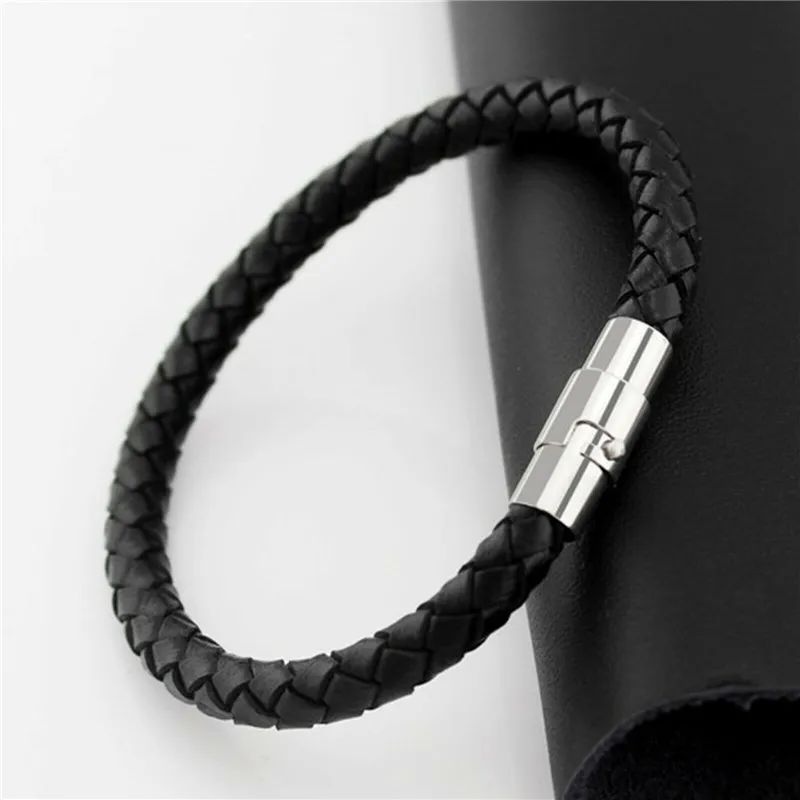 Handmade PU bangle bracelets For Unisex Women Men Classic Braided Leather Steel Magnetic Clasp Bracelet viking