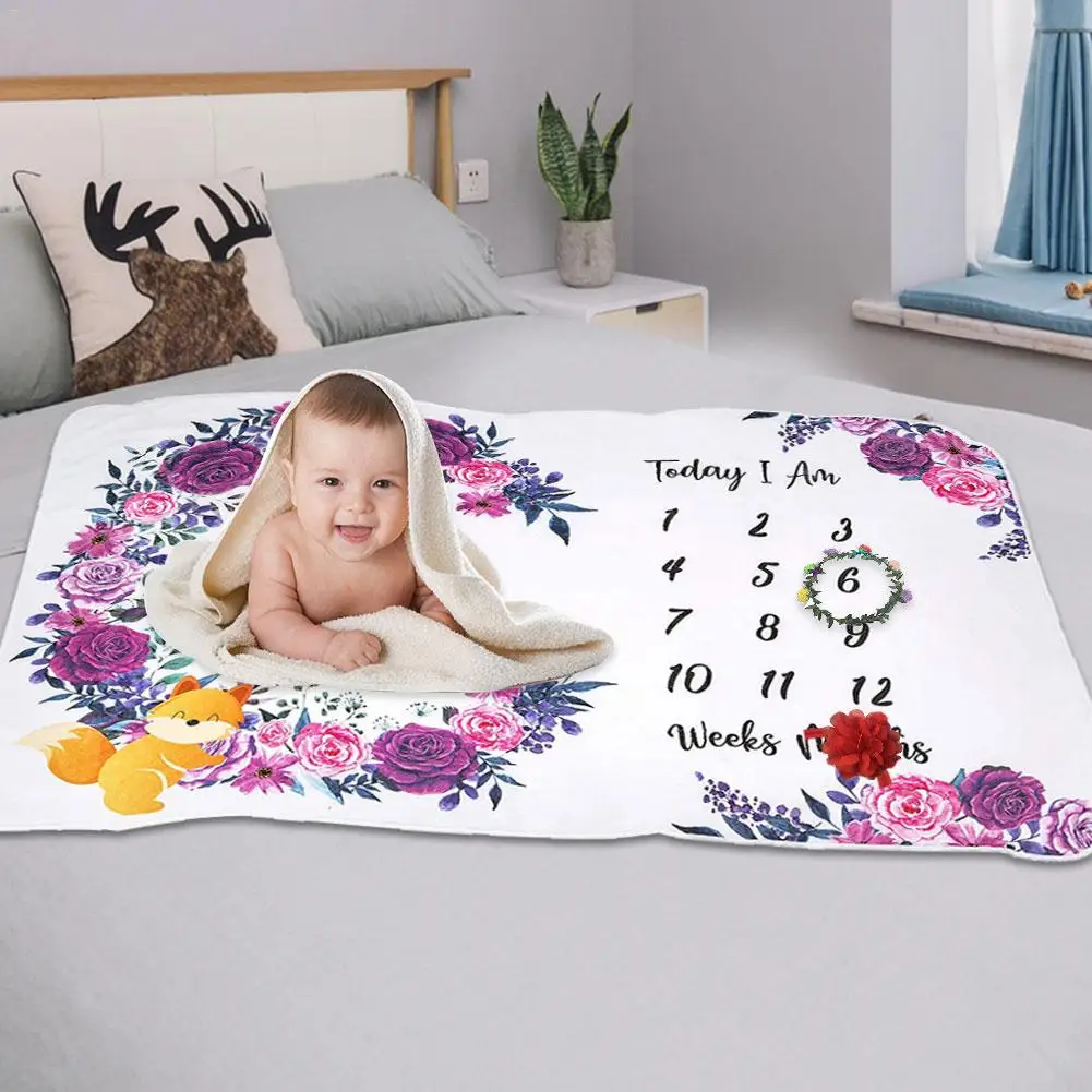 Personalized Baby Blankets Newborn Swaddle Stroller Bedding Sleep Wrap Background Month Growth Number Photography Props Outfits