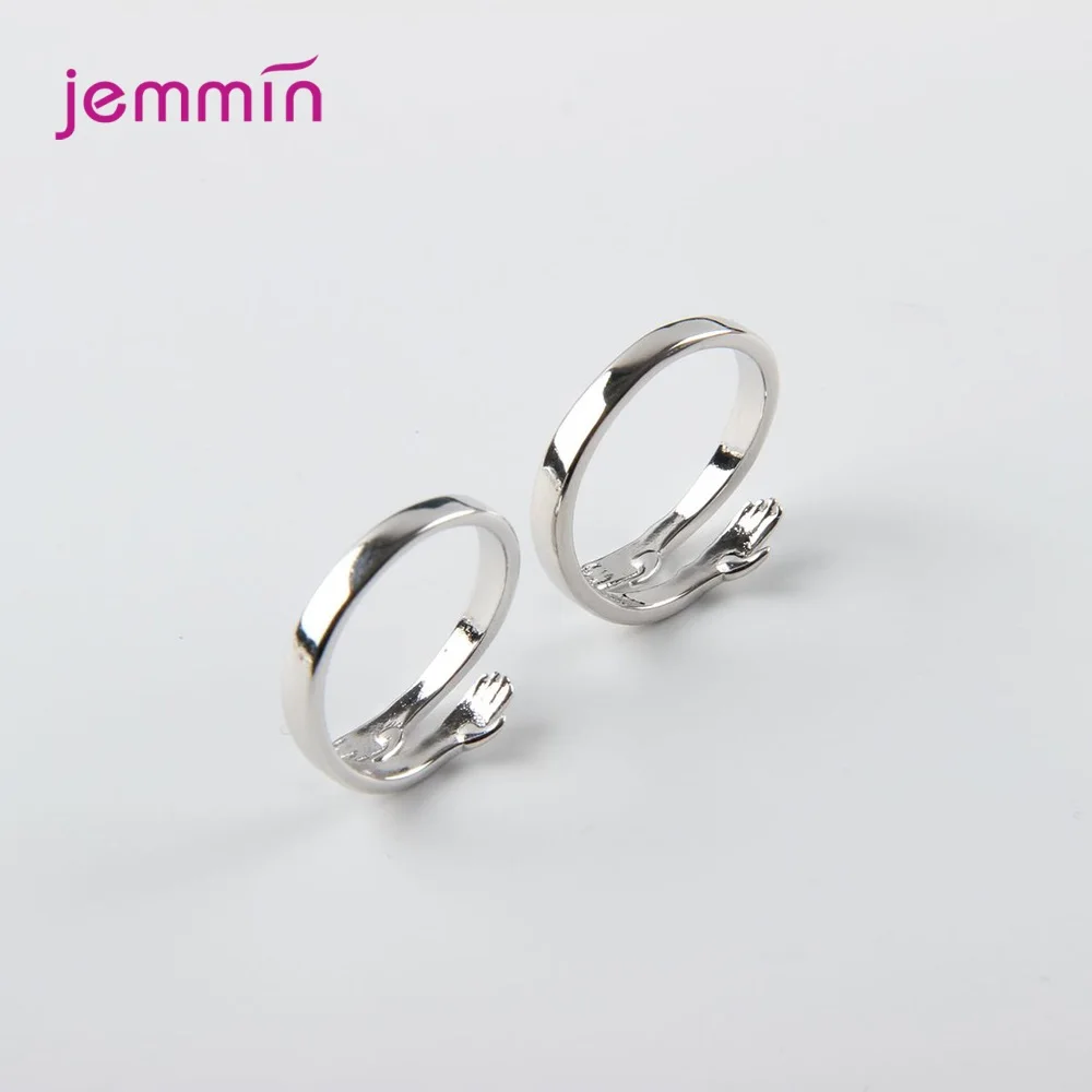 Exquisite 100% 925 Silver  Hugging Hands Rings for Lovers' Engagement Wedding Jewelry Open Finger Rings for Women Femme 4