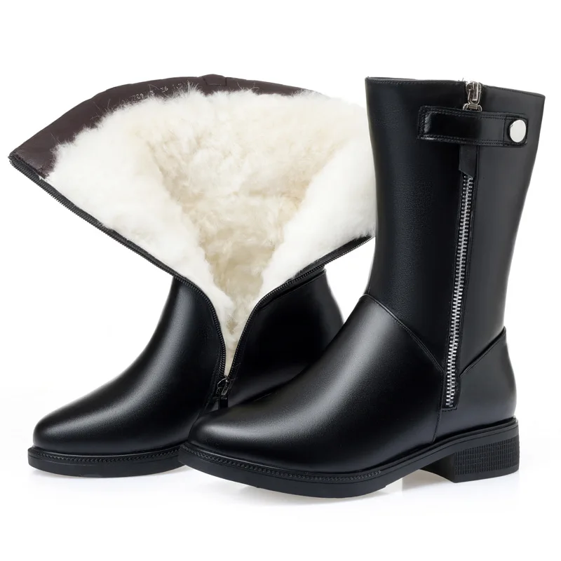 2022 High Quality Microfiber And Cowhide Boots Winter Warm Shoes Martin Mid-tube One Fur Wool Boot Women's Big Size | Обувь