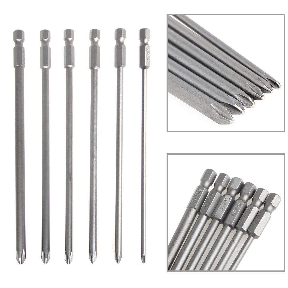 

6Pcs/Set 1/4'' Shank 150mm Long S2 Steel Magnetic Hex Cross Head Screwdriver Bit