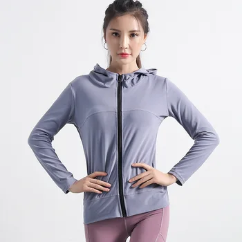 

Autumn And Winter New Style Yoga Sports Jacket WOMEN'S Stretch Zip Running Fitness Top Hooded Jacket Long Sleeve