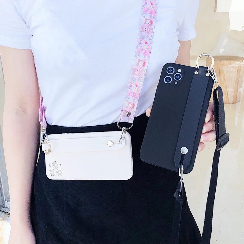 For Xiaomi 11T Pro Crossbody TPU Wrist Strap Holder Case For