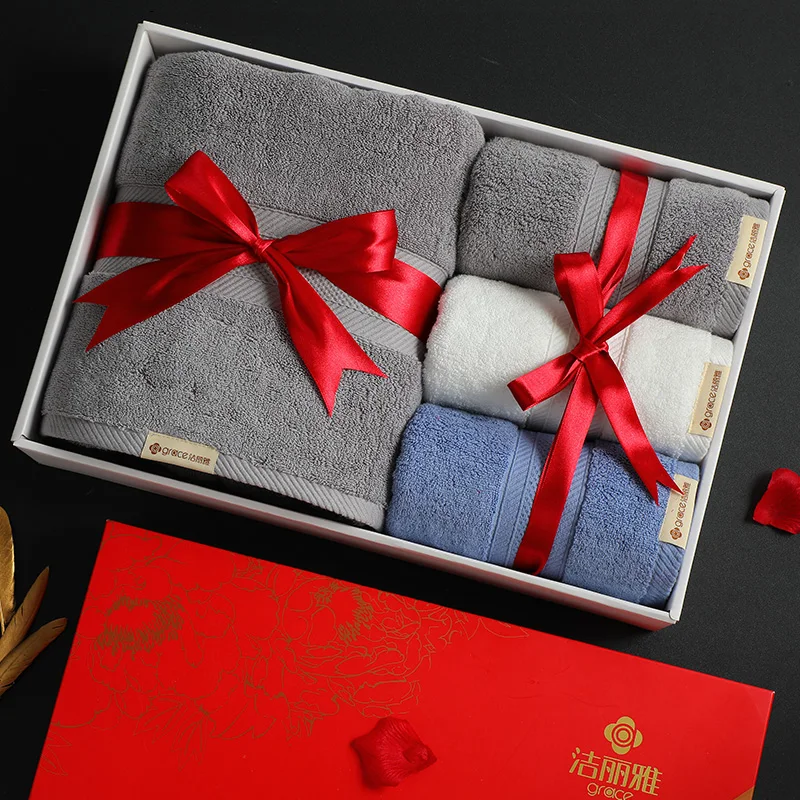 Роскошное хлопковое банное полотенце, Подарочная коробка, 4 шт. в наборе, бизнес впитывающая ткань, свадебный подарочный набор, рождественское полотенце, упаковка,, 6MM95 - Цвет: Style 6