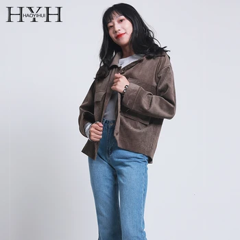 

HYH Haoyihui 2019 New Arrival Autumn Fashion Solid Color Corduroy Jacket Female Short Retro Student Loose Tooling Jacket