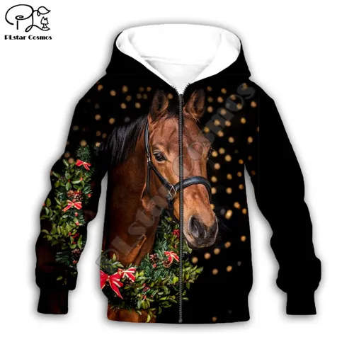 Kids zip hoodies Kid santa Horse 3D print hoodie children baby boy girl clothing merry christmas gift Sweatshirt zipper - Цвет: Kids zip hoodies