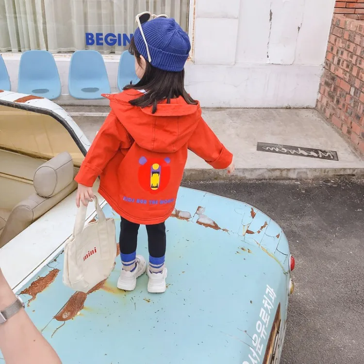 

2019 Autumn New Style Children Korean-style Childrenswear BOY'S Girls Pure Cotton Trench Coat Printed Hooded Coat