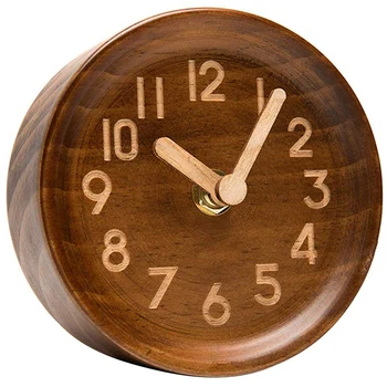 

Wooden Desk & Table Analog Clock Made Of Genuine Pine(Dark)-Battery Operated With Precise Silent Sw eep Mechanism