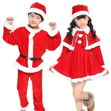 Детская Рождественская Одежда для мальчиков и девочек; пальто с длинными рукавами и Санта-Клаусом; комплект из топа и длинных красных штанов; маскарадный костюм для детей ясельного возраста