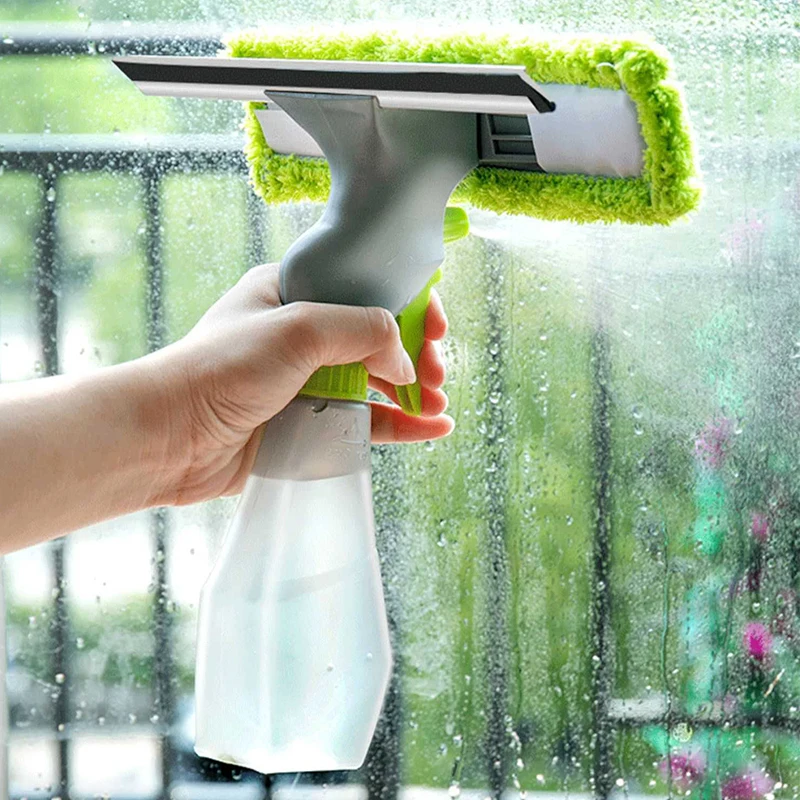 Window Cleaner 3 in 1 Spray Window Cleaning Glass Brush Scraper Silicone  Wiper Microfibre Cloth Pad Kit Car Glass Clean Brush