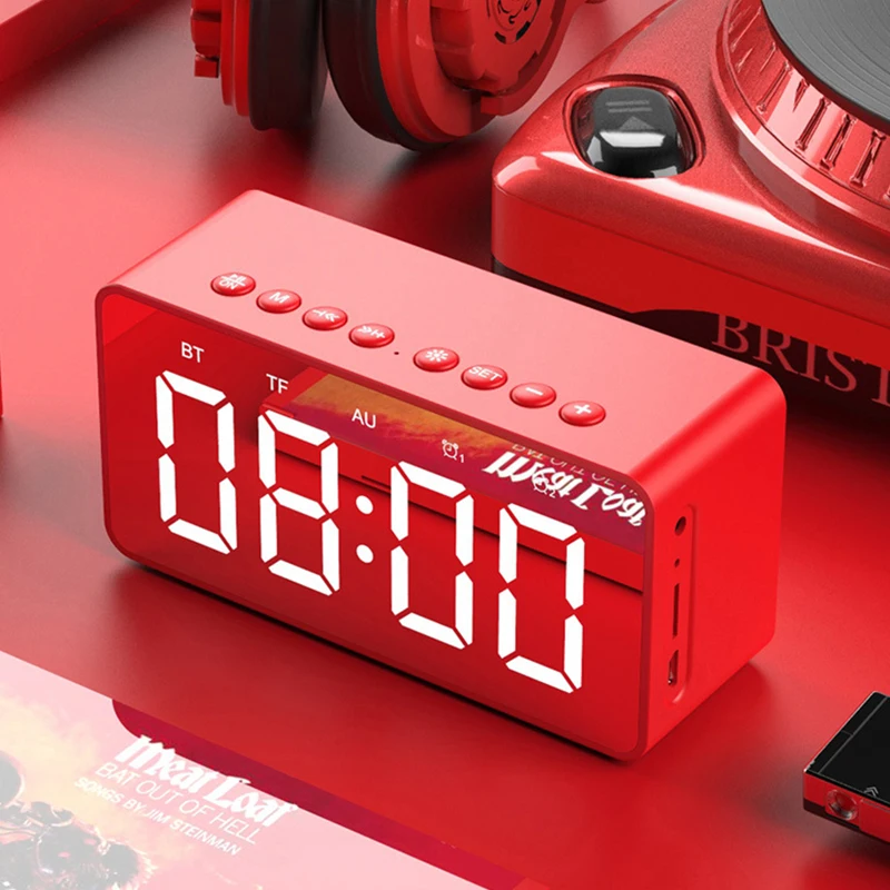 Red BT506 беспроводной Wth светодиодный дисплей мини Зеркало экран Будильник Bluetooth динамик карта сабвуфер маленький стерео - Цвет: Red