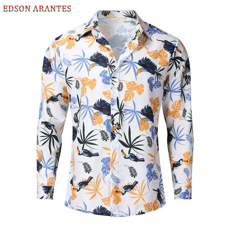 Men spring and Autumn Shirts Tropical flower 3d Print Hawaiian Shirt Man Long Sleeve Prom Club Party Casual Slim Fit Dress shirt - Цвет: christmas shirt 01