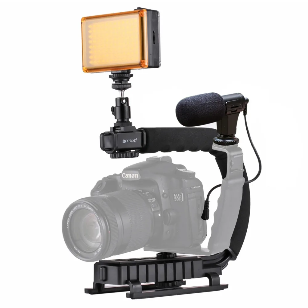 

PULUZ PKT3013 for DSLR Sport Action Camera Photo Smartphone Photo Studio kits C-shape Stabilizer Microphone Video Light Vlog Set
