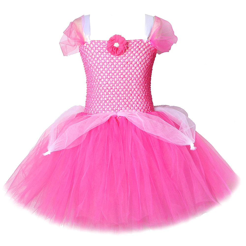 

«Спящая красавица» для принцессы; Костюмы для девочек; Платье-пачка с цветочным рисунком, платье для детей, Платья для праздников и дней рождения детская одежда ярко-розового цвета От 1 до 12 лет