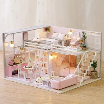 

Education For Kids Fun Learning Toys For Children 3D Wooden Dollhouse Teenage Style DIY Miniature Model Christmas Gifts ToysW815