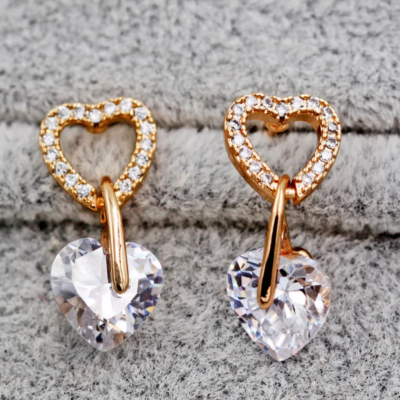Модные богемные золотые серьги-гвоздики в форме сердца с белым цирконием, женские серьги-гвоздики, трендовые серьги-гвоздики, свадебные ювелирные изделия