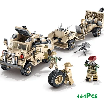 

World War Military Series British armored tractor US Army Dragon Heavy Trailer SWAT army soldier Figures Toys Gifts