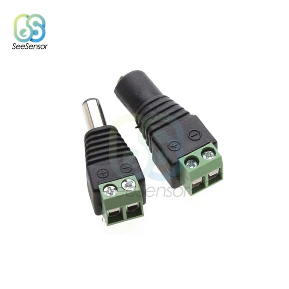 

5.5mm x 2.1mm Female + Male DC Power Plug Adapter Connector for 5050 3528 5060 LED Strip Light and CCTV Cameras