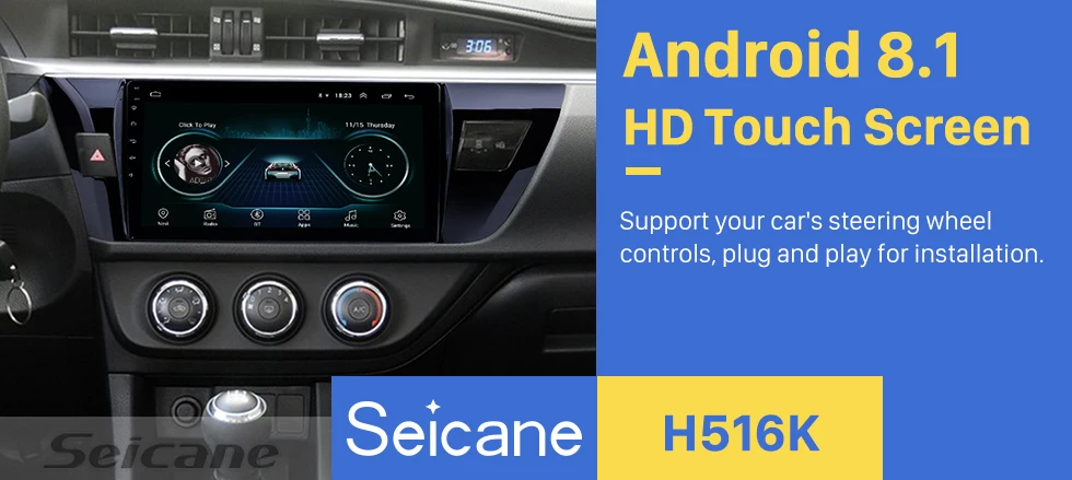 Seicane 2 DIN 10,1 дюймовый hd-сенсорный экран Автомобильный Радио gps Android 8,1 для 2013 Toyota Corolla SWC автомобильный мультимедийный плеер