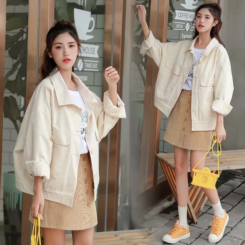 

2019 New Style Women Jacket Coat Autumn And Winter Korean-style Loose Casual Solid Color Workwear Jacket