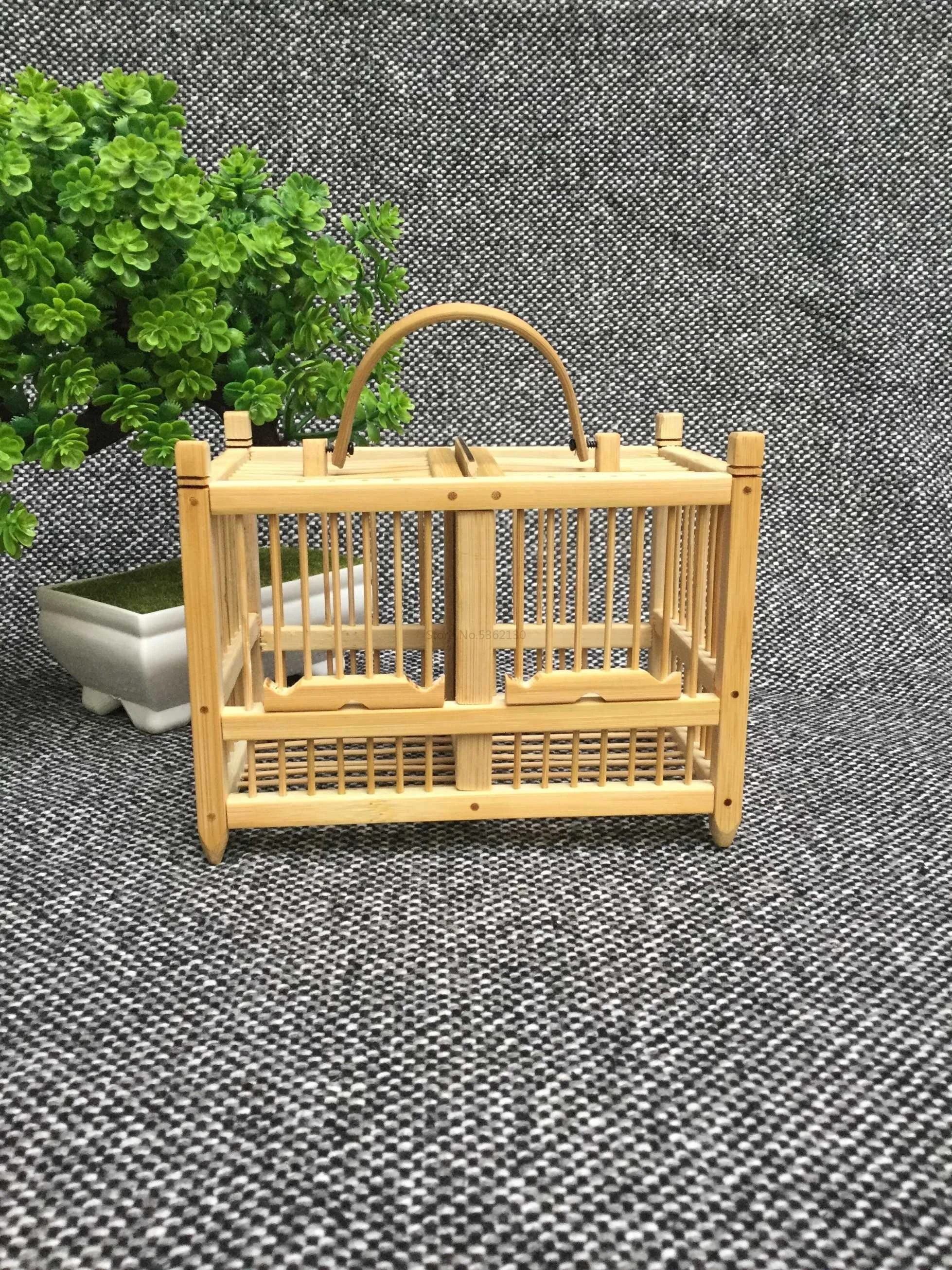 Classic Two- Lattice Pure Handmade Natural Bamboo Grasshopper Cage Insects Refined Old Children Gift - Цвет: Серебристый