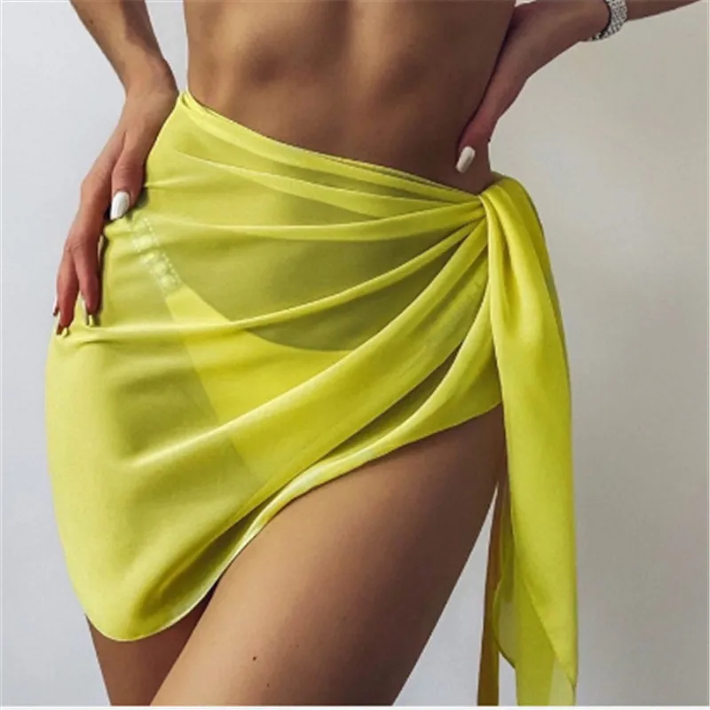 bikini bottom cover up Sexy Women Chiffon Swimwear Pareo Scarf Cover Up Wrap Kaftan Sarong Beach Wear Candy Color Bikinis Cover-Ups Skirts bathing suits with matching cover ups Cover-Ups