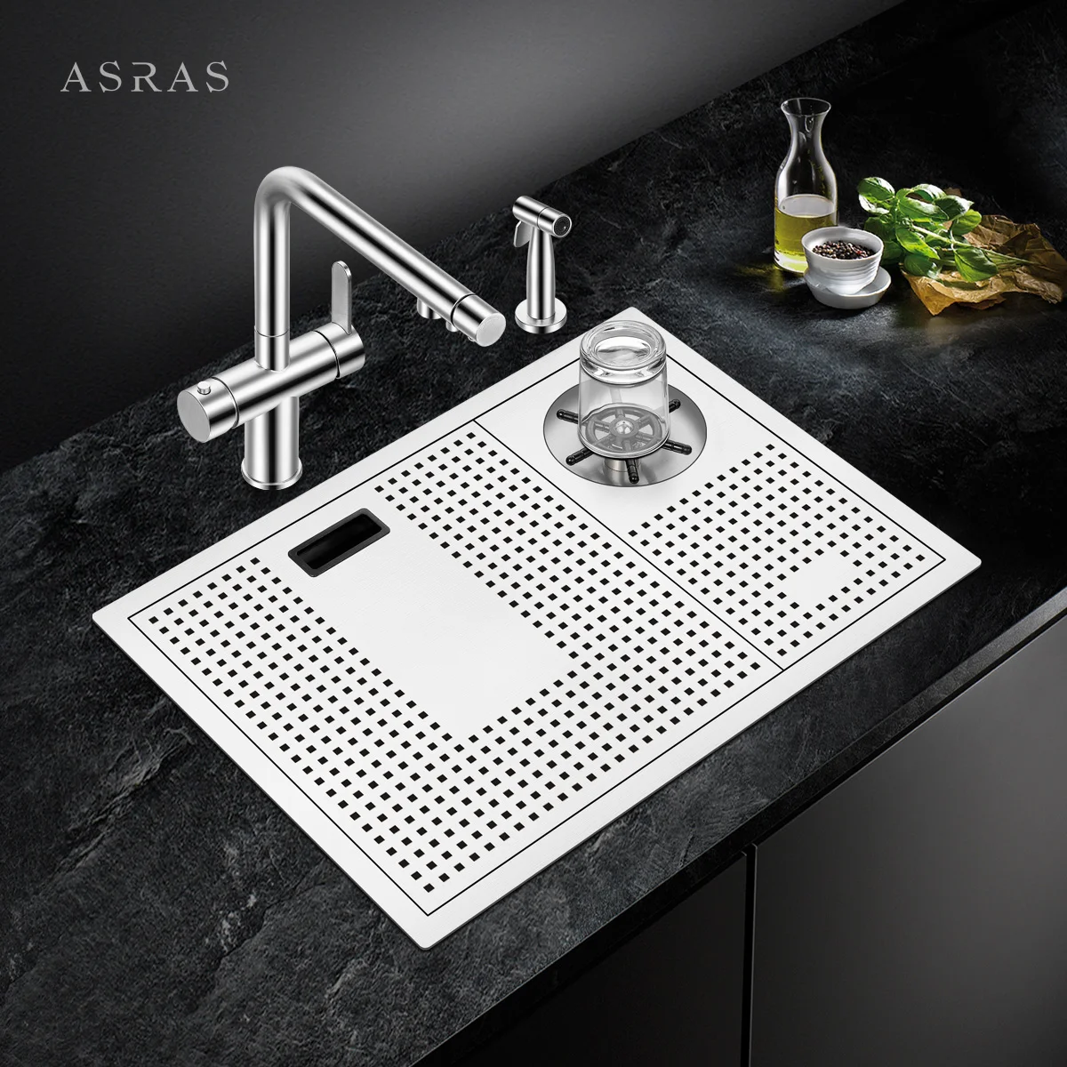 Asras Handmade Multipurpose Kitchen Small Brushed Tray Sink Glass