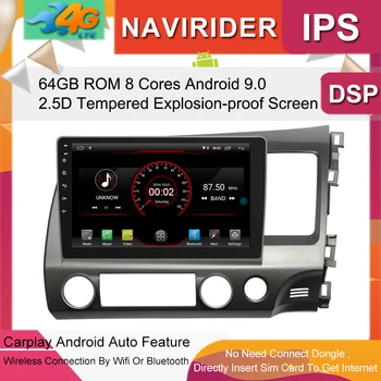 

Car Multimedia Player 10.2inch IPS Screen Monitor GPS tape recorder Bluetooth Android 9.0 For HONDA CIVIC RHD 2006-11 Auto Audio