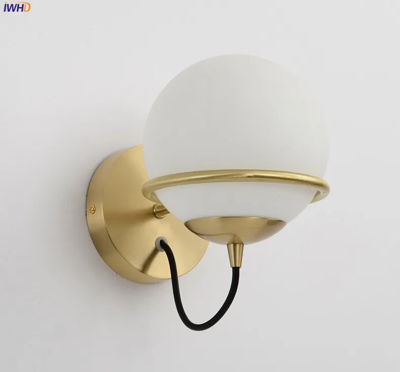 IWHD в скандинавском стиле, стеклянный шар, настенные светильники, спальня, ванная комната, лестница, Современная медная настенная лампа, бра, светодиодный светильник Wandlamp