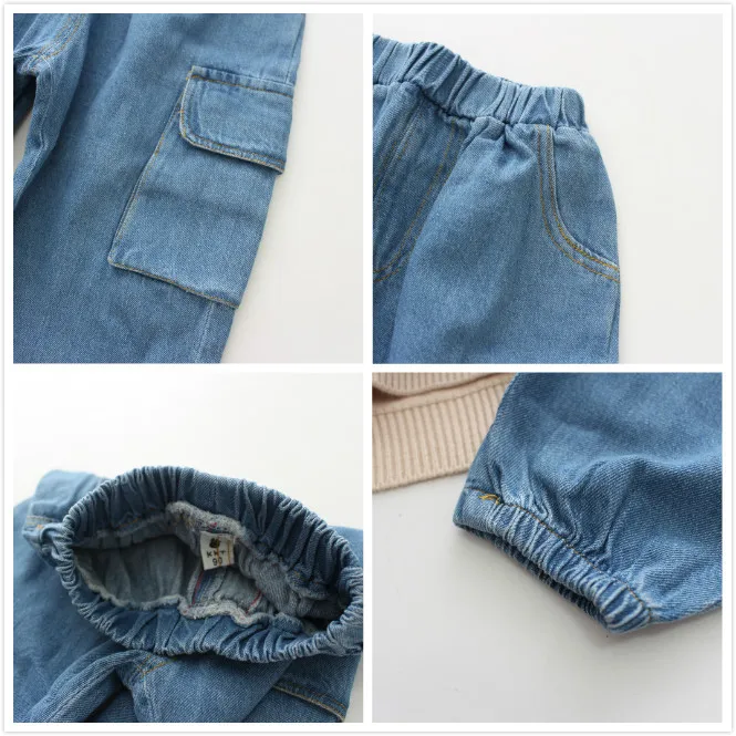 Осенние повседневные джинсы для девочек, детский Свободный комбинезон, детские ковбойские длинные штаны