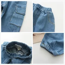 Осенние повседневные джинсы для девочек, детский Свободный комбинезон, детские ковбойские длинные штаны