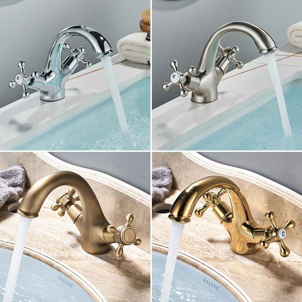 Bathroom Faucet POIQIHY Antique Faucet Bathroom faucet Mixer in the bathroom washbasin taps mixer with two handles Deck Mounted Hot Cold Water basin faucet bathroom faucet