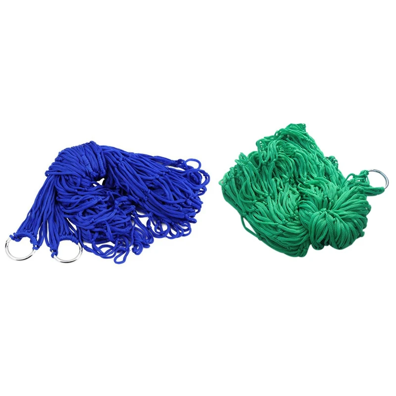 

2 Pcs Outdoor Mesh Hammock Double Hammock Camping Single Simple Nylon Net Hammock Camping Swing , Green & Blue