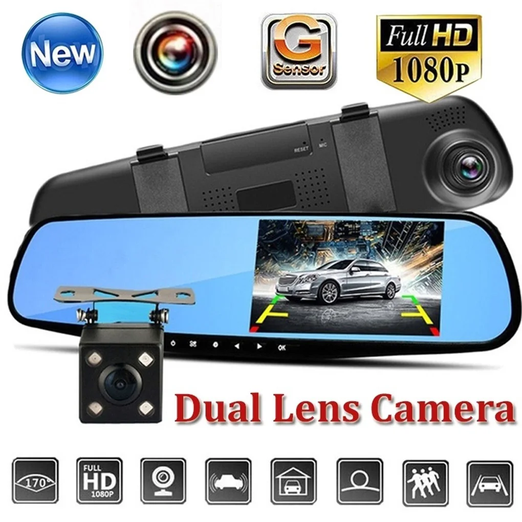 

E-ACE Full HD 1080P Car Dvr Camera Auto 4.3 Inch Rearview Mirror Digital Video Recorder Dual Lens Registratory Camcorder