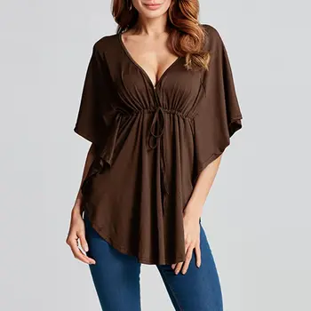 

Sexy Deep V-Neck Tops Women ZANZEA Summer Casual Ruffles Shirts Female High Waist Asymmetrical Blouses Plus Size Blusas Mujer 7