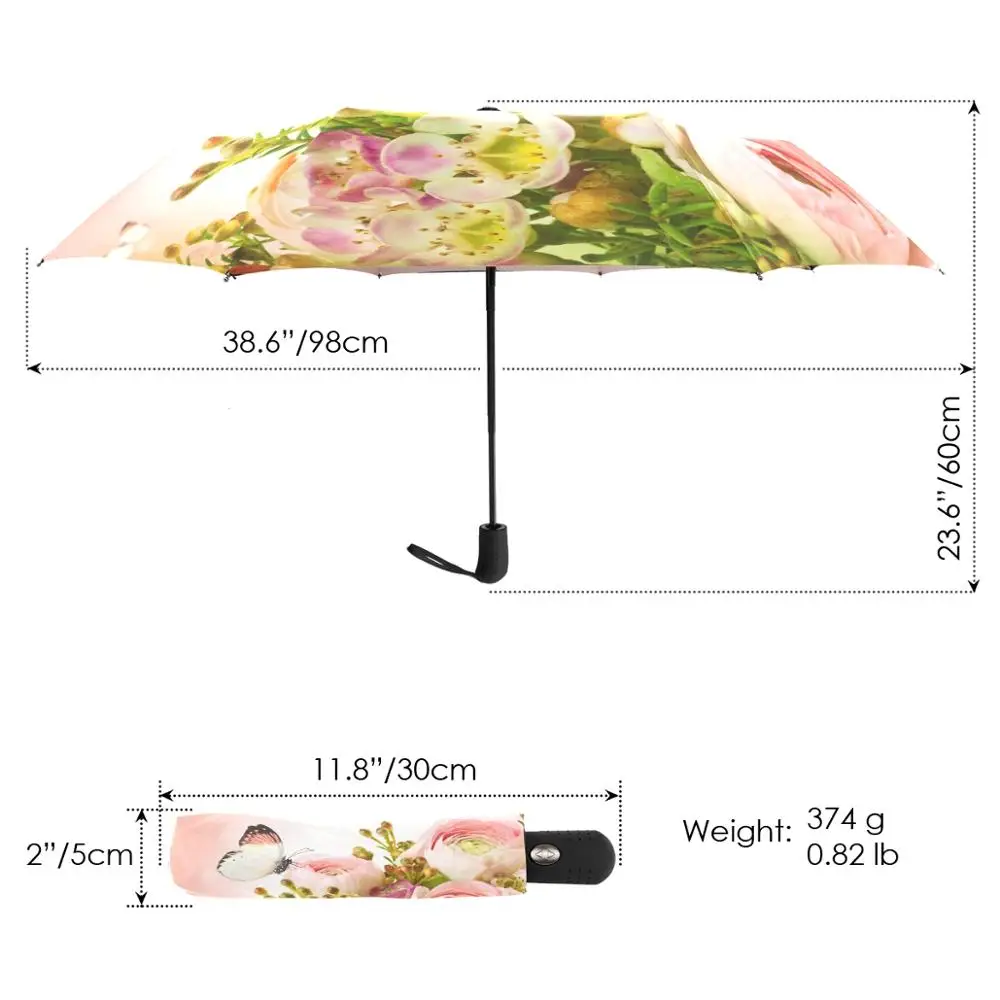 Красивый зонт с розовыми розами и бабочками, женский подарок, три складных зонта, Ветрозащитный Автоматический Портативный зонт для путешествий