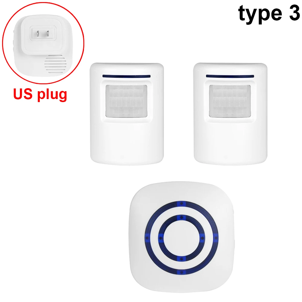 Беспроводной умный дверной звонок, датчик движения, детектор, дверной звонок, EU/US штекер, сигнал тревоги, инфракрасный детектор, дверной звонок для бизнес-дома - Цвет: type 3 US plug