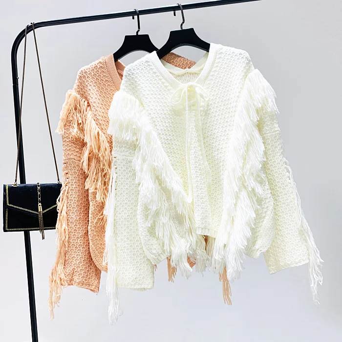 

Tassel Sweater Women's Pullover Irregular Loose Thick Thread Sweater Pullover Sweter Girls Ladies Street Jumper Sweaters Pink