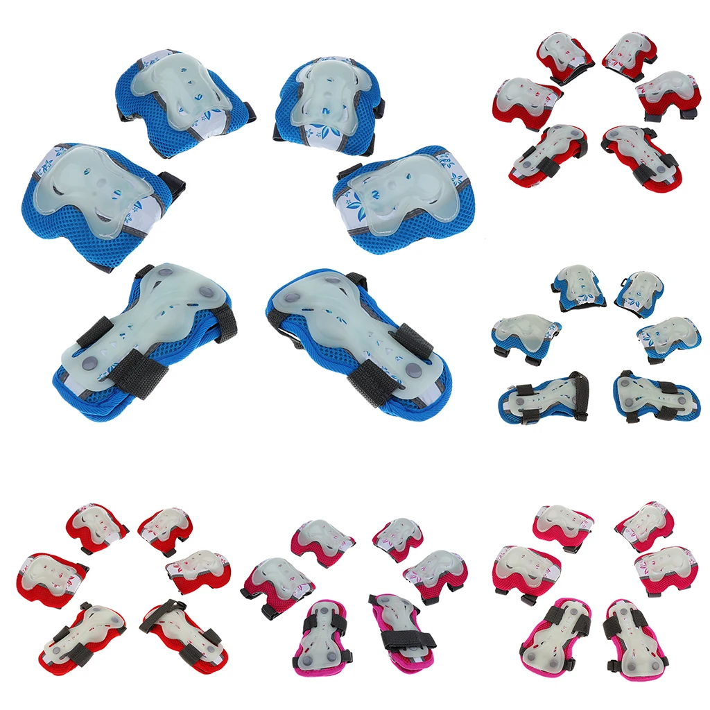 6 Pieces Kids Boy Girl Shockproof Roller Skating Skateboard Cycling Elbow Wrist Knee Pads Protector 3 Colors S M