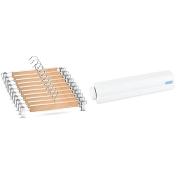 

10Pcs Wooden Skirt Hangers with Adjustable Clips Non-Slip & 1Pcs Clothes Drying Rack Line Abs Telescopic Clothesline