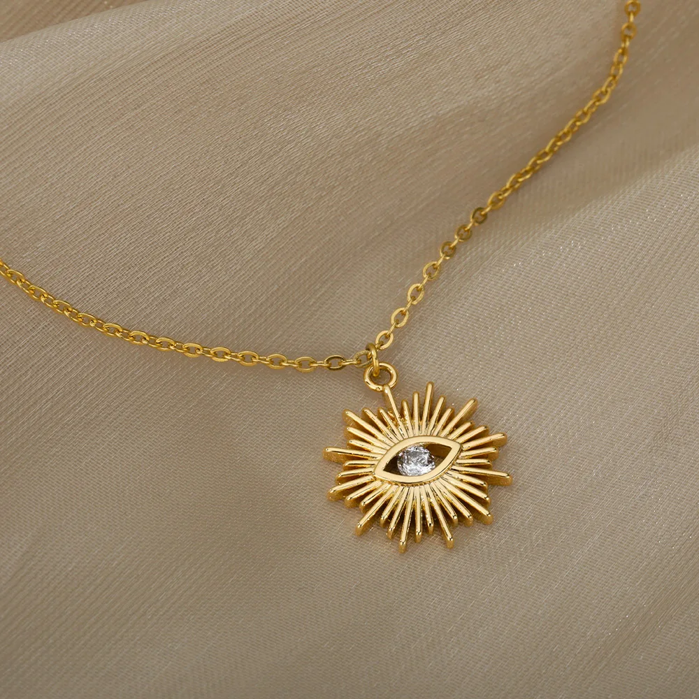 Evil Eye Necklace For Women Stainless Steel Gold Color Turkish Eye Pendant Necklaces Vintage Lucky Wedding Jewelry Couple Gift - Image 3