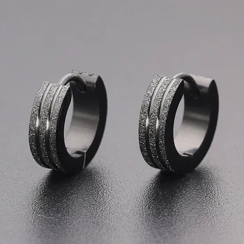

Fashion Scrub Circle Stud Earring for Men Boy Frosted Drop Huggie Earrings Stainless Steel Black Blue Gold Silver Color Jewelry