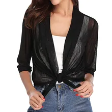 Одежда страуса свитер для женщин olid Sheer Shrug открытый передний укороченный Болеро три четверти кардиган Топ свитера для женщин invierno