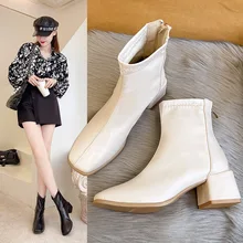 

2021 New Autumn Winter Ankle Boots Women Mid-heel Short Boots Women's Square Toe Thick Heel Korean Back Zipper Women's Boots