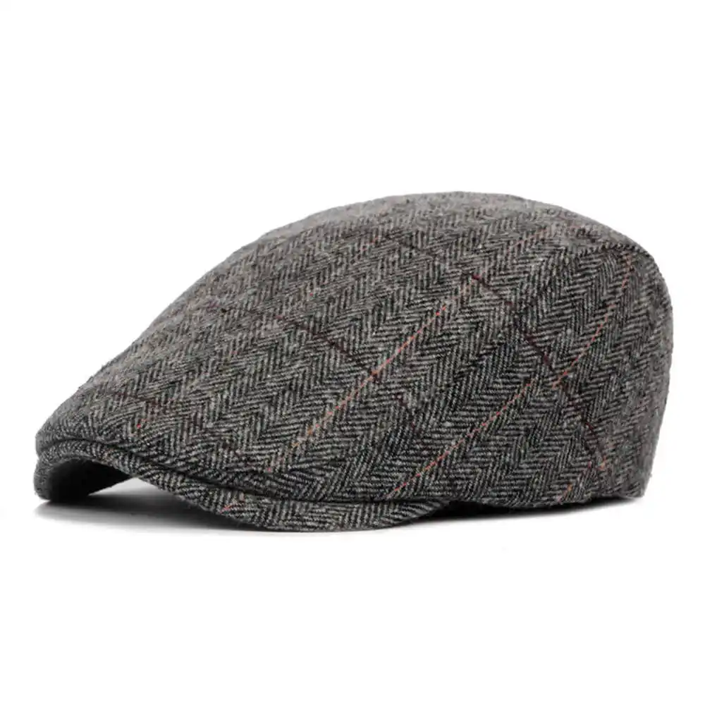 Модные мужские берет в стиле винтаж теплая зимняя шапка торговля вперед шапка среднего возраста теплая шапка серый/кофейный