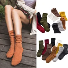 CA075, 5 пар, винтажные хлопковые носки, креативные, с широким ртом, с отворотами, носки до икры, трендовые, универсальные, женские носки