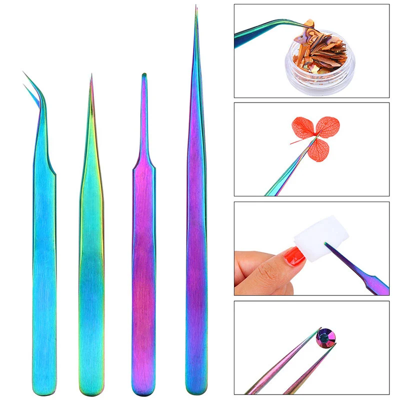 

Straight Curved Tweezers Nail Art Acrylic Gel Eyelash Extension Nails Manicure Decor Picker Dead Skin Remover Makeup Nail Tools